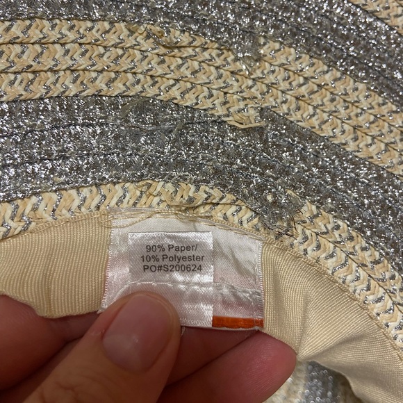 Four Buttons tan nude silver wide brim brimmed summer straw floppy sun hat OS - Picture 7 of 9